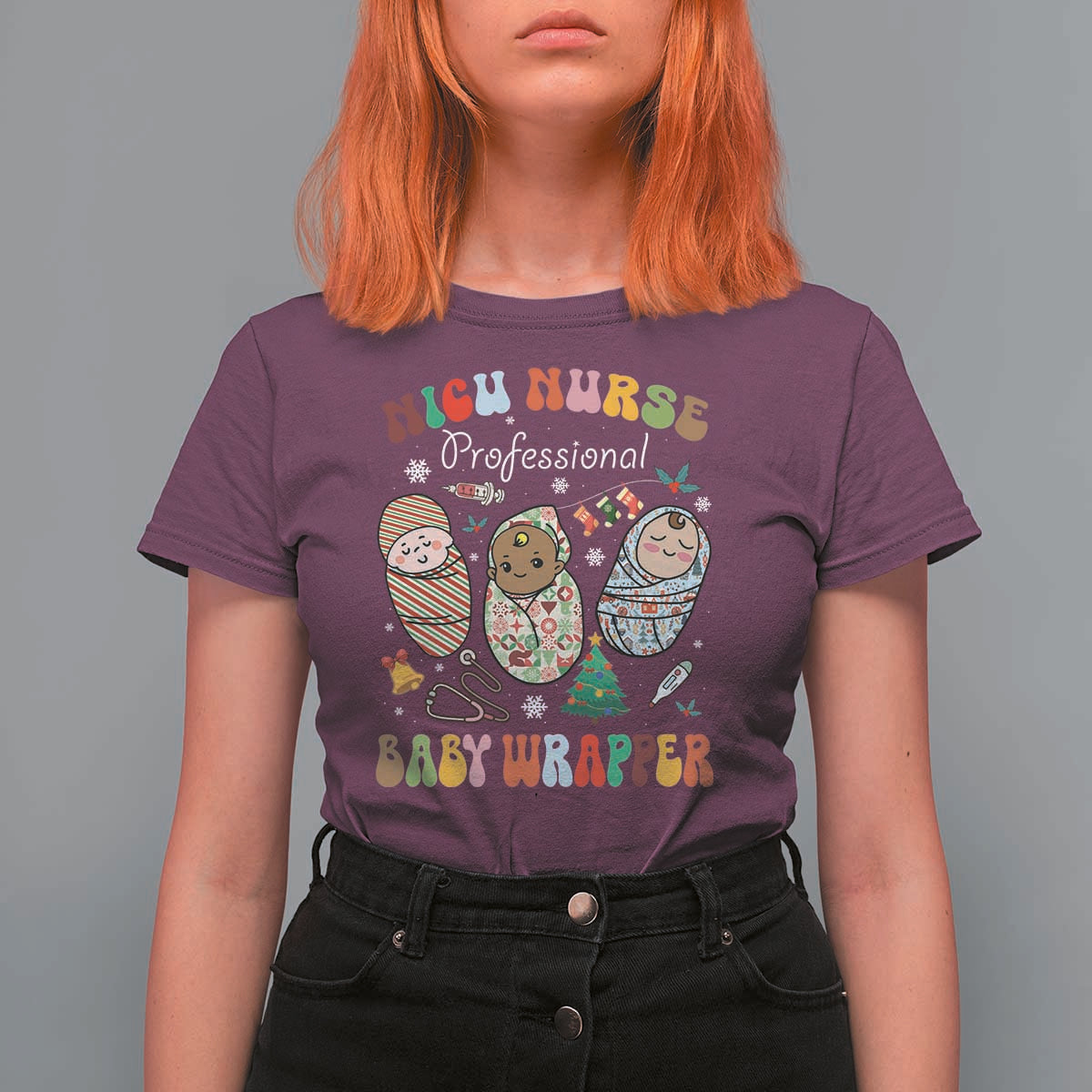 Funny NICU Nurse Christmas T Shirt For Women Professional Baby Wrapper - Wonder Print Shop
