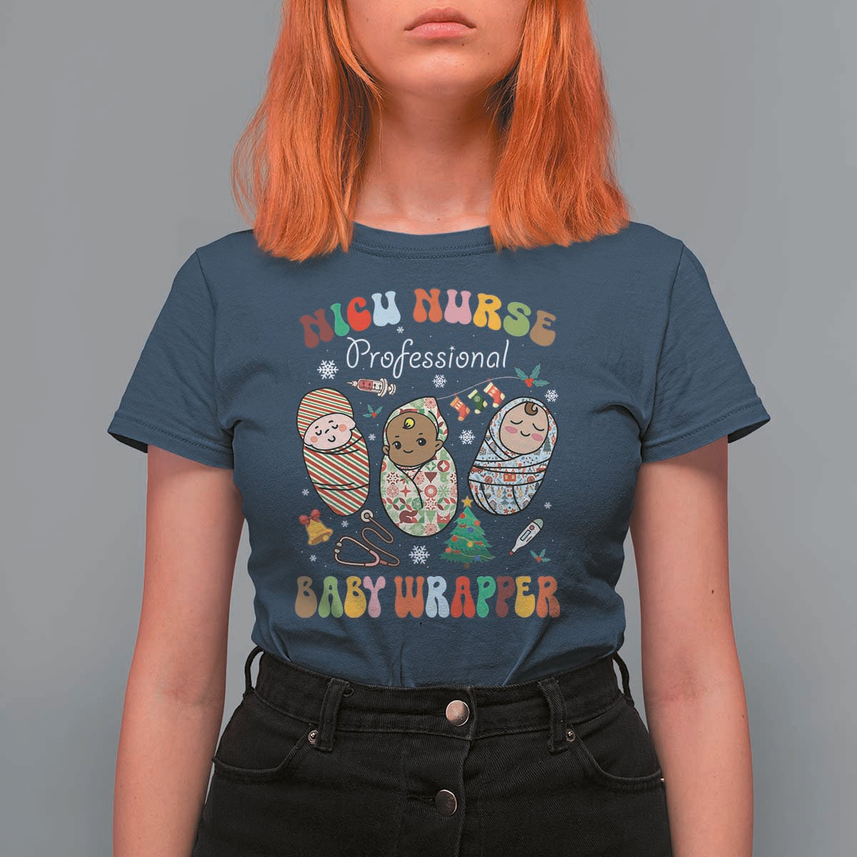 Funny NICU Nurse Christmas T Shirt For Women Professional Baby Wrapper - Wonder Print Shop