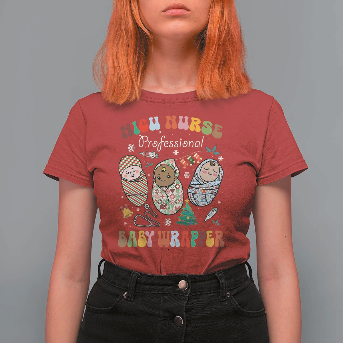 Funny NICU Nurse Christmas T Shirt For Women Professional Baby Wrapper - Wonder Print Shop
