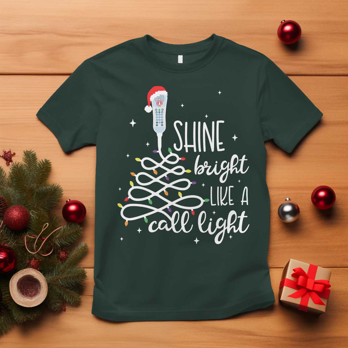 Funny Christmas Nurse T Shirt Shine Bright Like A Call Light Led Lights - Wonder Print Shop