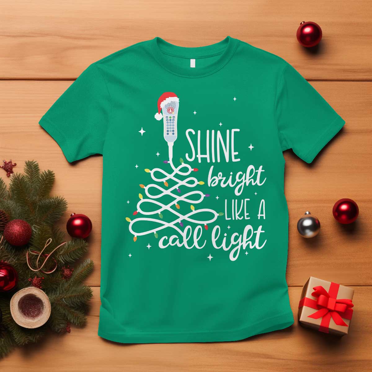 Funny Christmas Nurse T Shirt Shine Bright Like A Call Light Led Lights - Wonder Print Shop