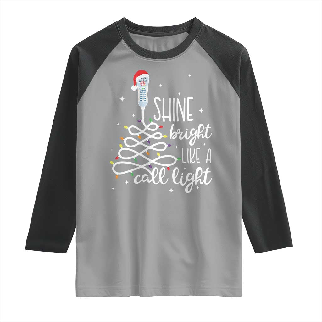 Funny Christmas Nurse Raglan Shirt Shine Bright Like A Call Light Led Lights - Wonder Print Shop