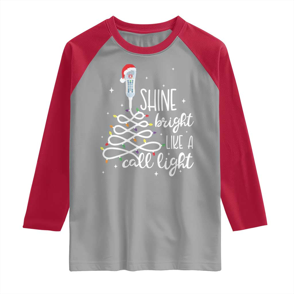 Funny Christmas Nurse Raglan Shirt Shine Bright Like A Call Light Led Lights - Wonder Print Shop