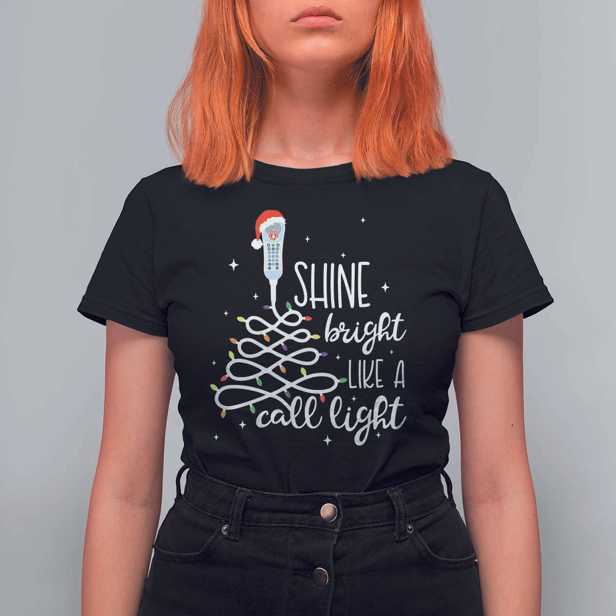 Funny Christmas Nurse T Shirt For Women Shine Bright Like A Call Light Led Lights - Wonder Print Shop
