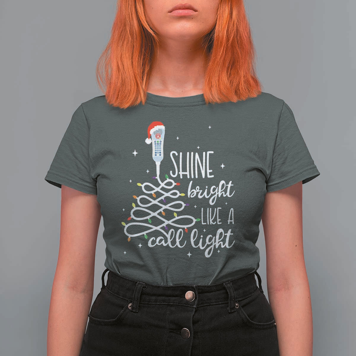 Funny Christmas Nurse T Shirt For Women Shine Bright Like A Call Light Led Lights - Wonder Print Shop