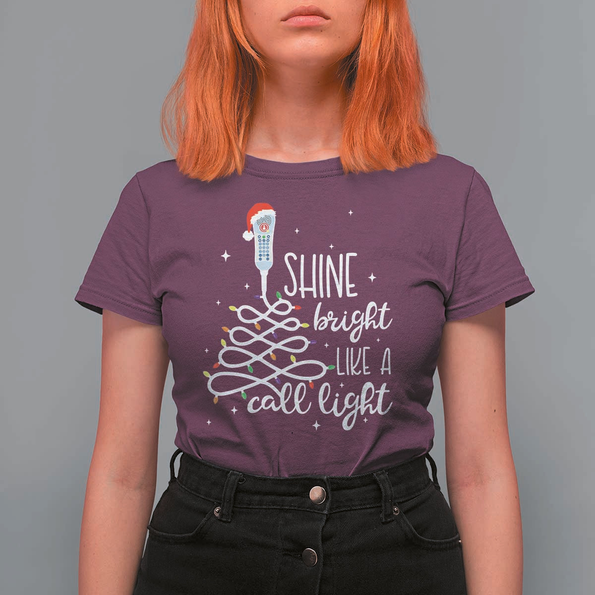 Funny Christmas Nurse T Shirt For Women Shine Bright Like A Call Light Led Lights - Wonder Print Shop