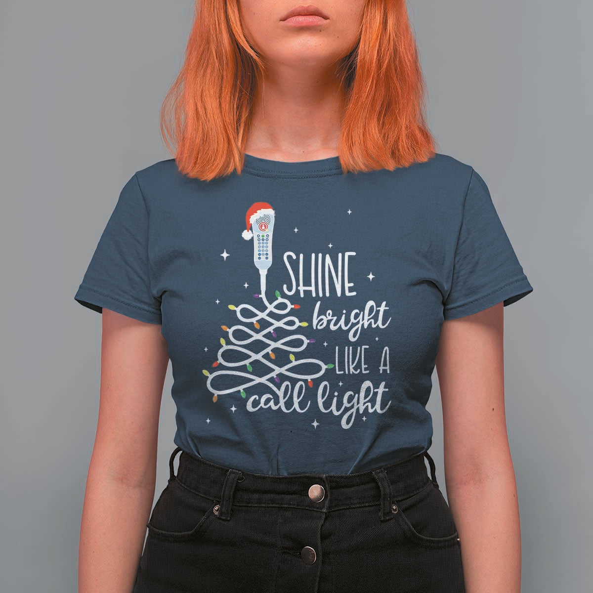 Funny Christmas Nurse T Shirt For Women Shine Bright Like A Call Light Led Lights - Wonder Print Shop