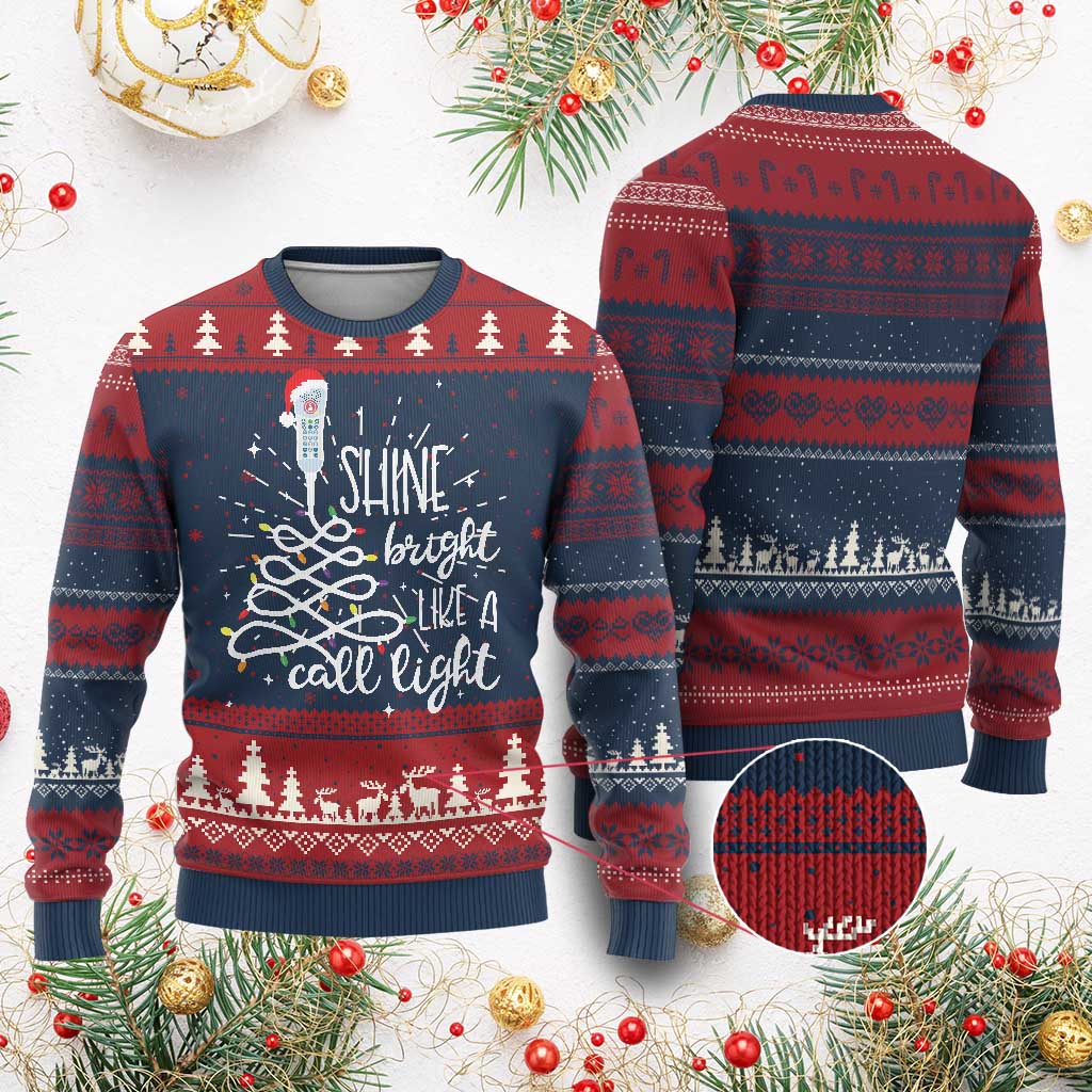 Funny Christmas Nurse Ugly Christmas Sweater Shine Bright Like A Call Light Led Lights - Wonder Print Shop