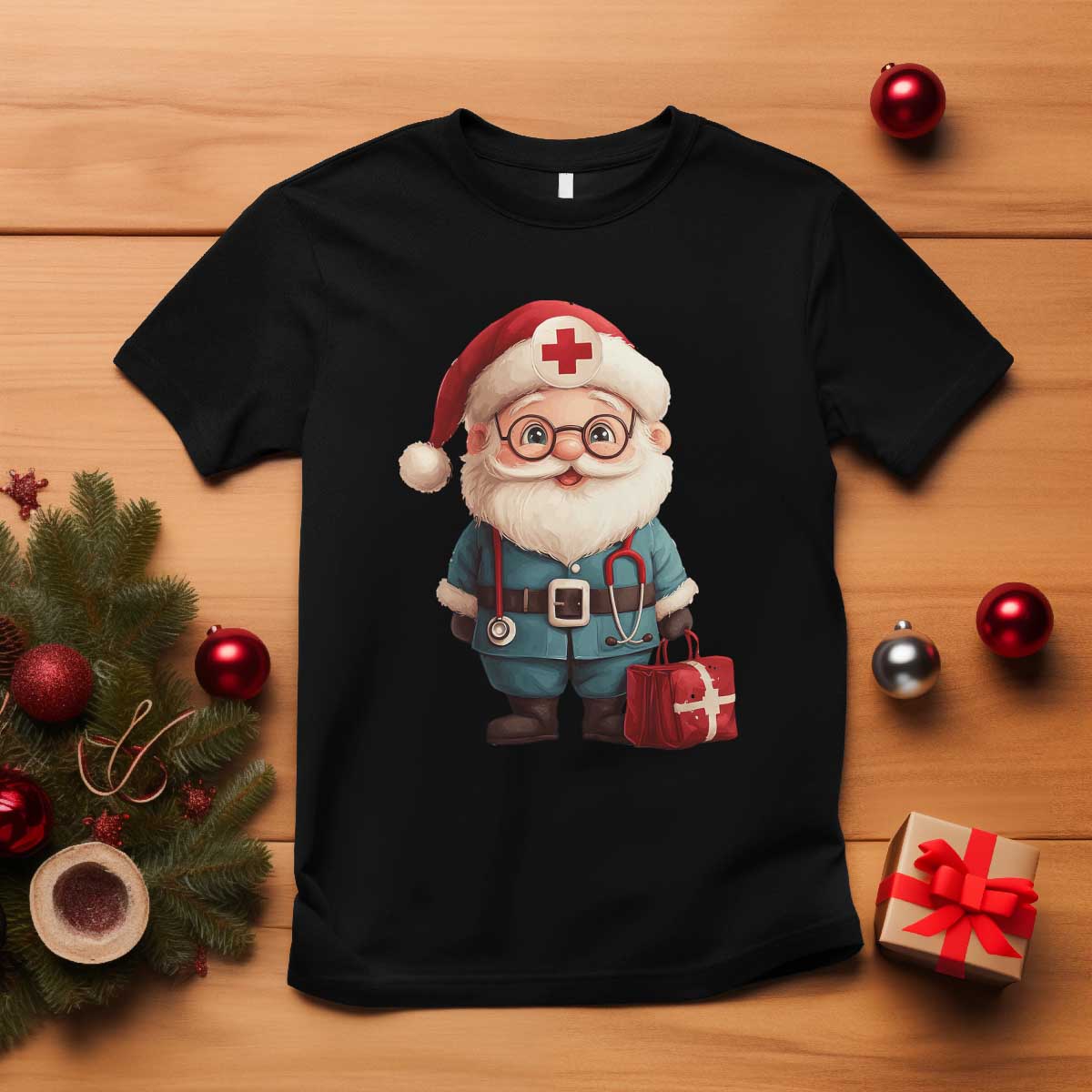 Funny Christmas Santa Doctor Medical T Shirt - Wonder Print Shop
