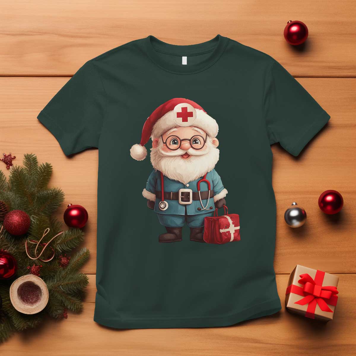Funny Christmas Santa Doctor Medical T Shirt - Wonder Print Shop