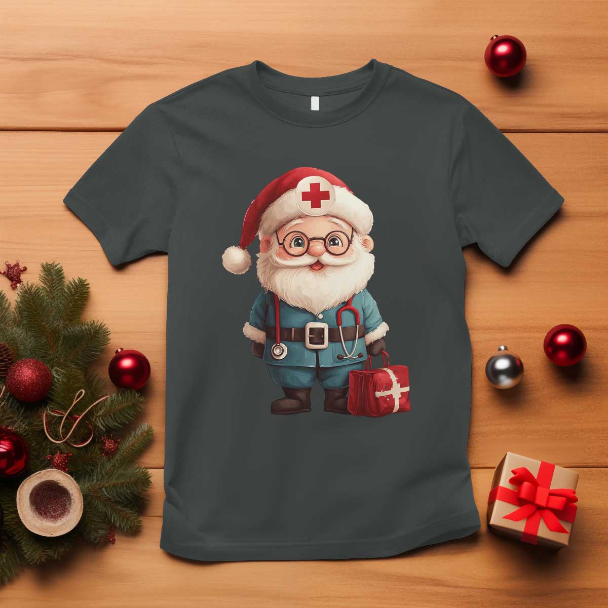 Funny Christmas Santa Doctor Medical T Shirt - Wonder Print Shop