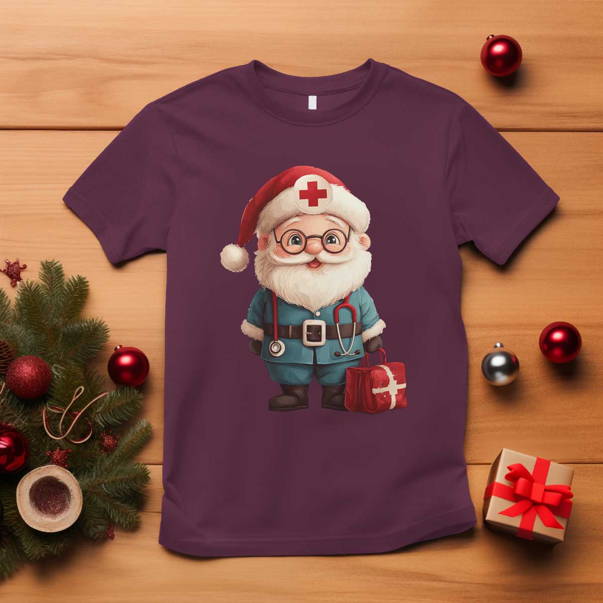 Funny Christmas Santa Doctor Medical T Shirt - Wonder Print Shop