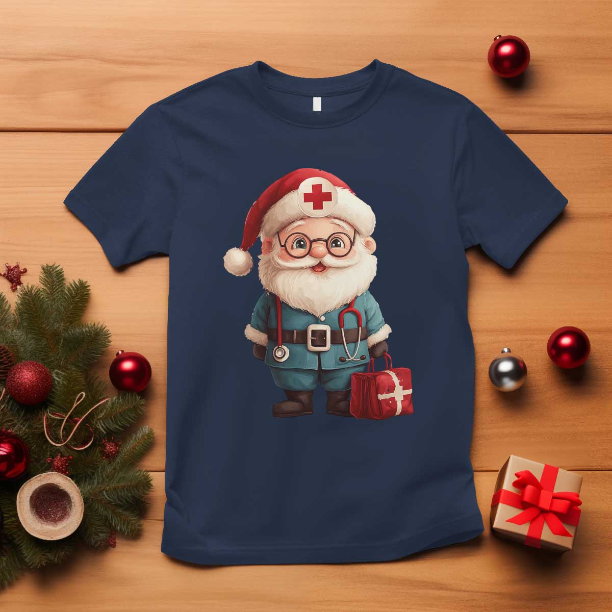 Funny Christmas Santa Doctor Medical T Shirt - Wonder Print Shop