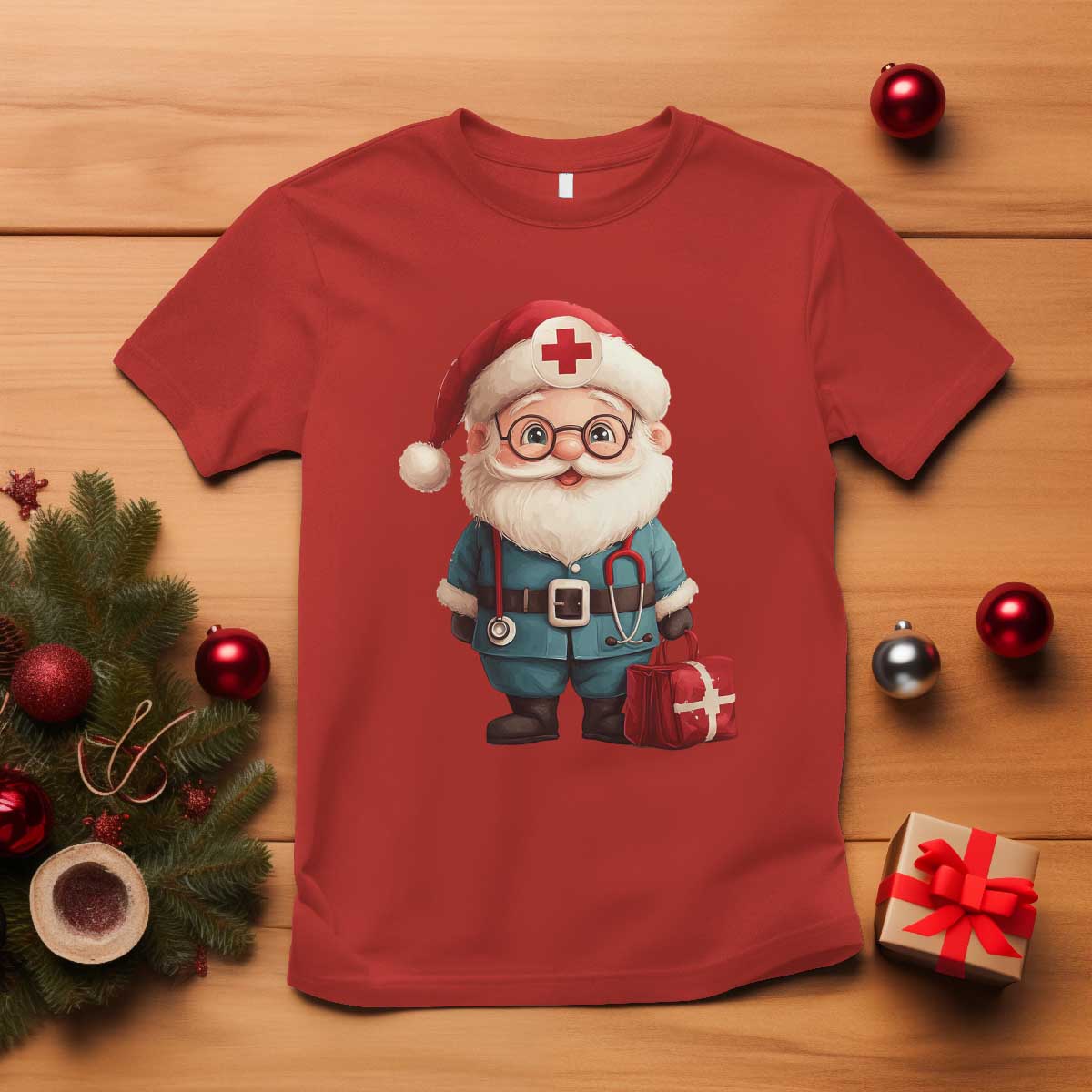 Funny Christmas Santa Doctor Medical T Shirt - Wonder Print Shop