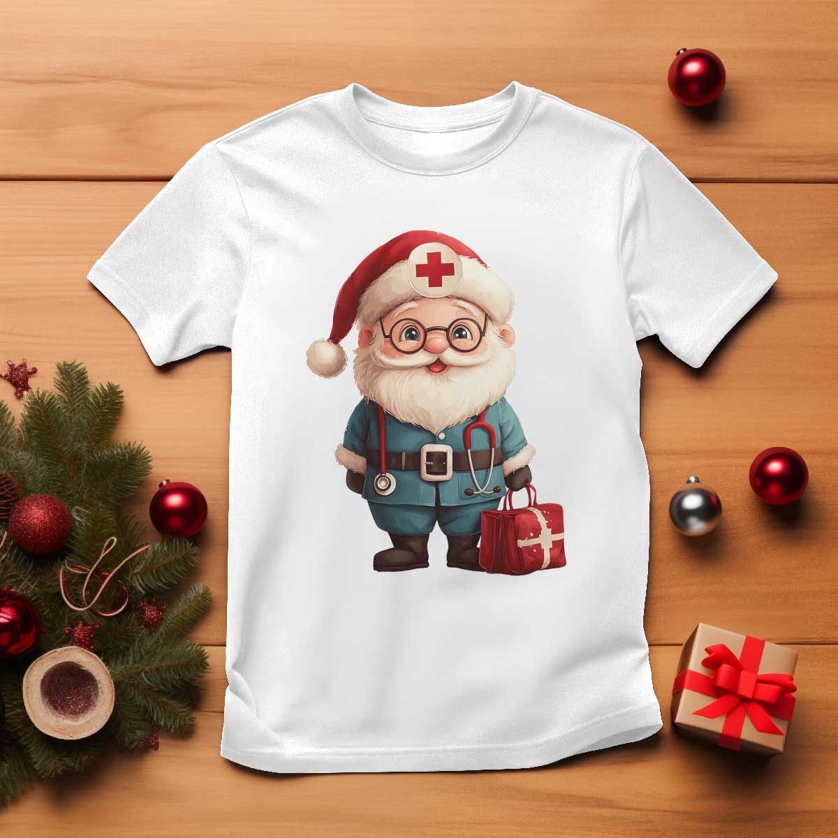 Funny Christmas Santa Doctor Medical T Shirt - Wonder Print Shop