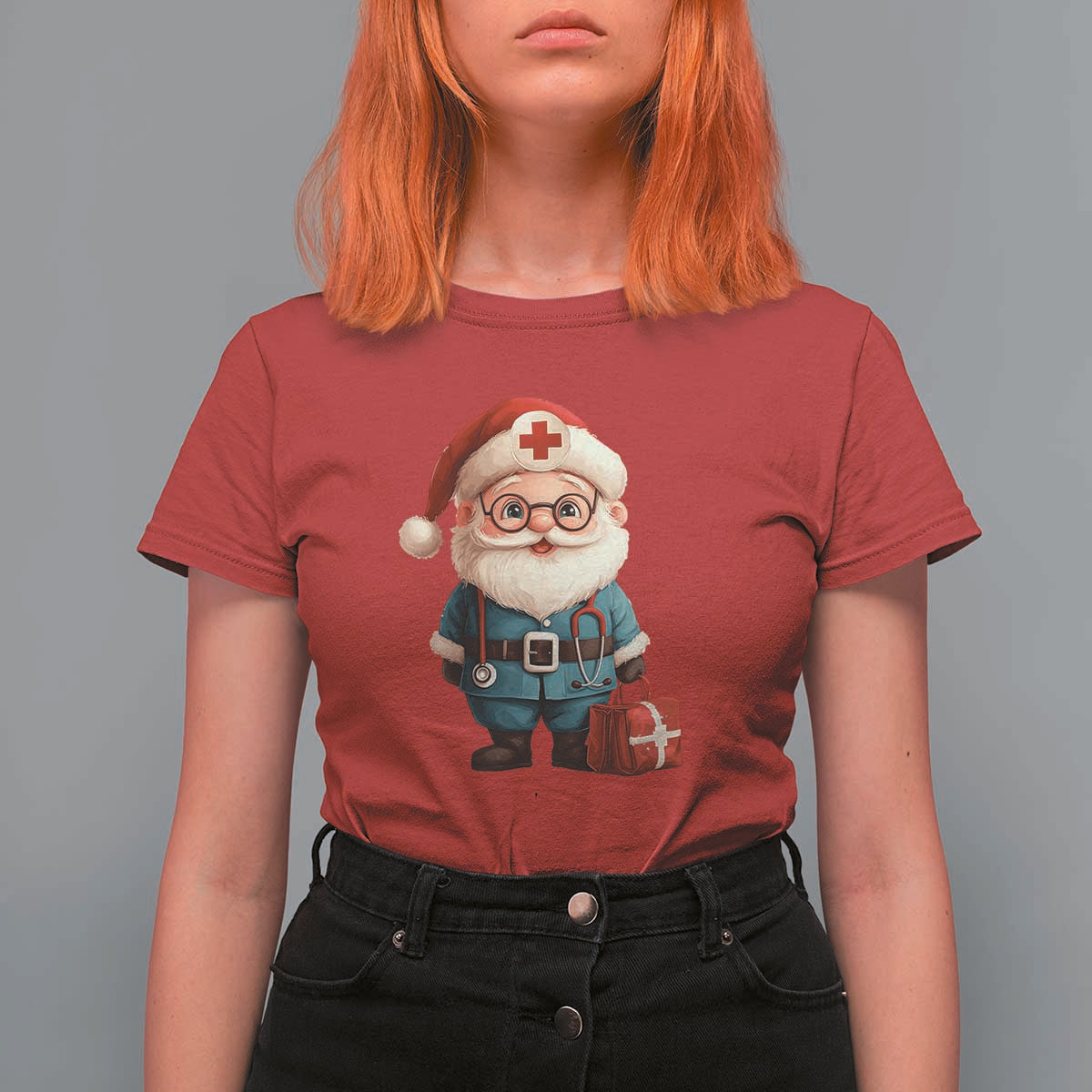 Funny Christmas Santa Doctor Medical T Shirt For Women - Wonder Print Shop