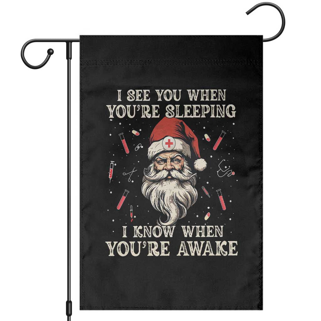 Funny Christmas Santa Doctor Medical Garden Flag I See You When You're Sleeping I Know When You're Awake - Wonder Print Shop