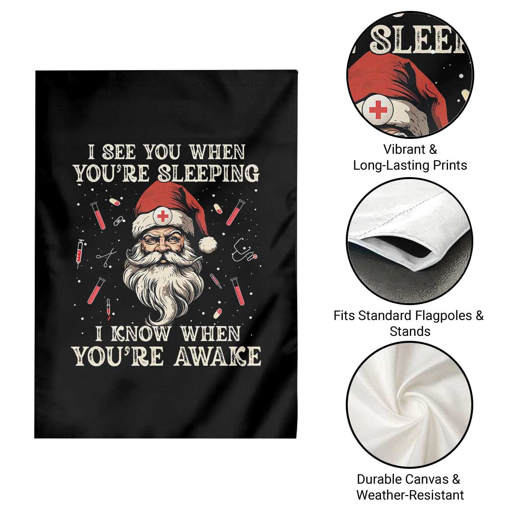 Funny Christmas Santa Doctor Medical Garden Flag I See You When You're Sleeping I Know When You're Awake - Wonder Print Shop