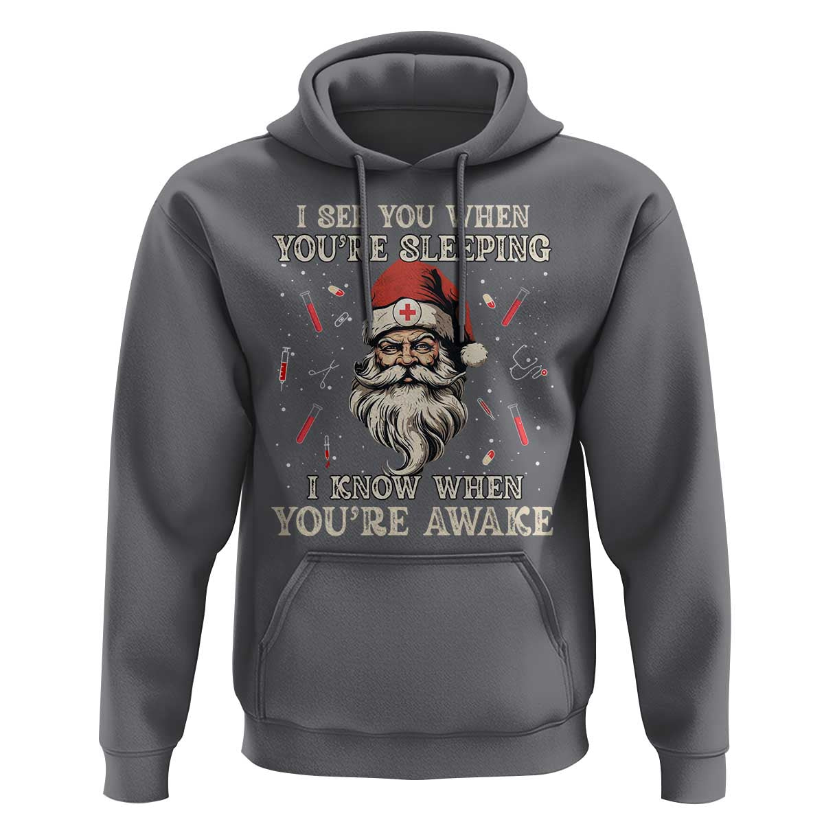 Funny Christmas Santa Doctor Medical Hoodie I See You When You're Sleeping I Know When You're Awake