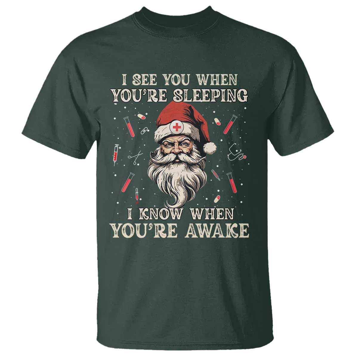 Funny Christmas Santa Doctor Medical T Shirt I See You When You're Sleeping I Know When You're Awake - Wonder Print Shop
