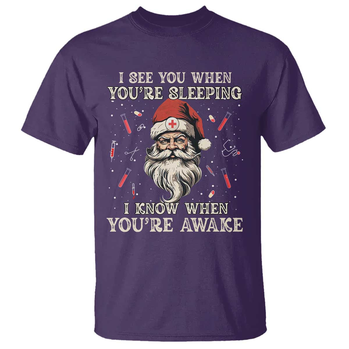 Funny Christmas Santa Doctor Medical T Shirt I See You When You're Sleeping I Know When You're Awake - Wonder Print Shop