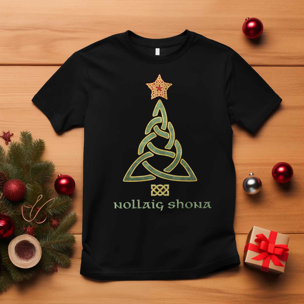 Irish Gaelic Christmas Nollaig Shona T Shirt Celtic Knot Christmas Tree - Wonder Print Shop