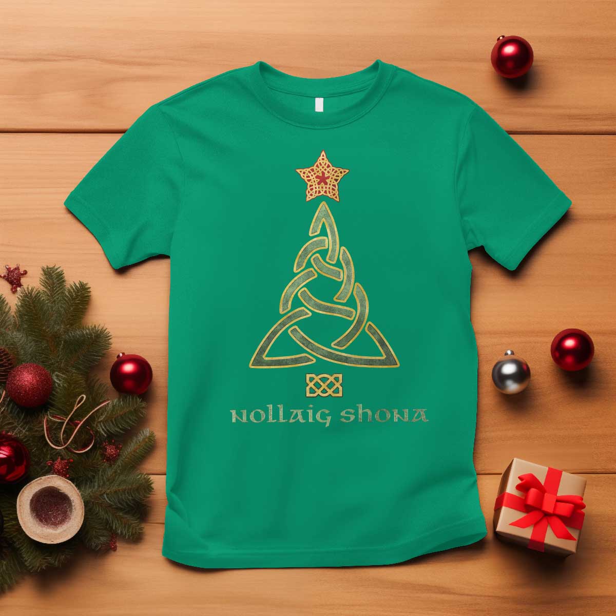Irish Gaelic Christmas Nollaig Shona T Shirt Celtic Knot Christmas Tree - Wonder Print Shop