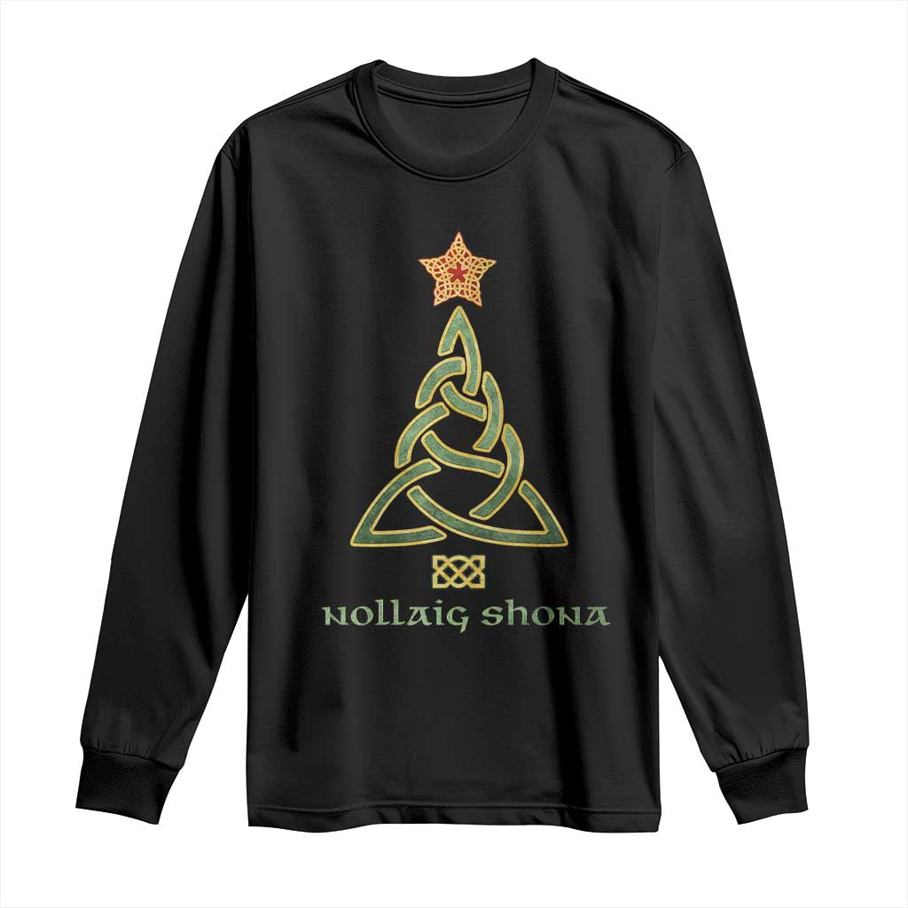 Irish Gaelic Christmas Nollaig Shona Long Sleeve Shirt Celtic Knot Christmas Tree