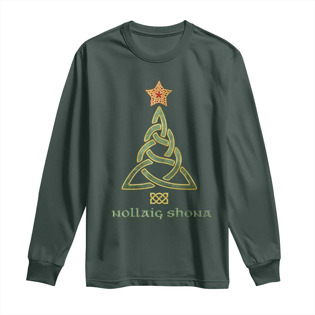 Irish Gaelic Christmas Nollaig Shona Long Sleeve Shirt Celtic Knot Christmas Tree