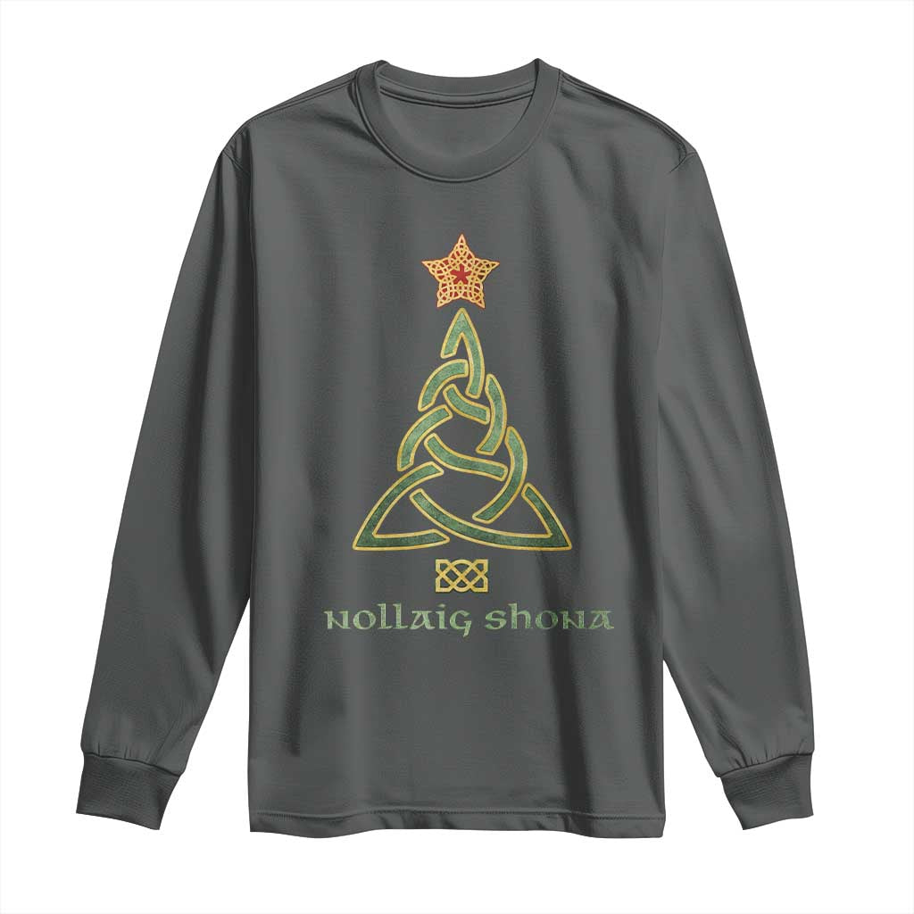 Irish Gaelic Christmas Nollaig Shona Long Sleeve Shirt Celtic Knot Christmas Tree