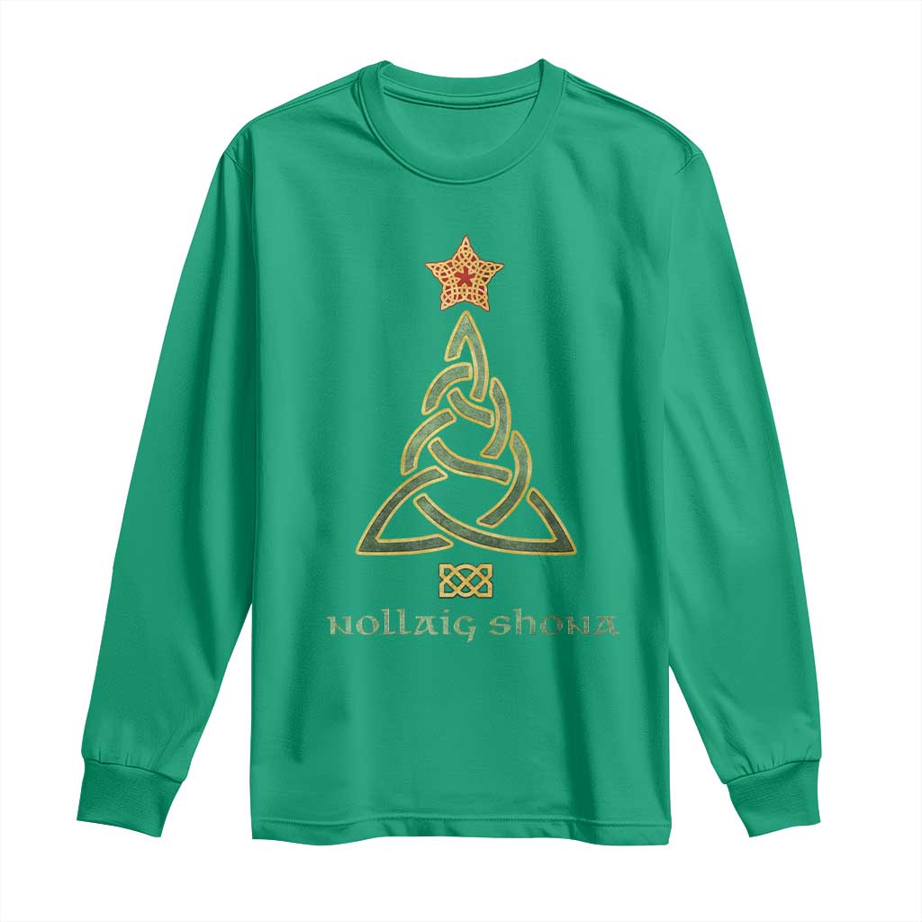 Irish Gaelic Christmas Nollaig Shona Long Sleeve Shirt Celtic Knot Christmas Tree