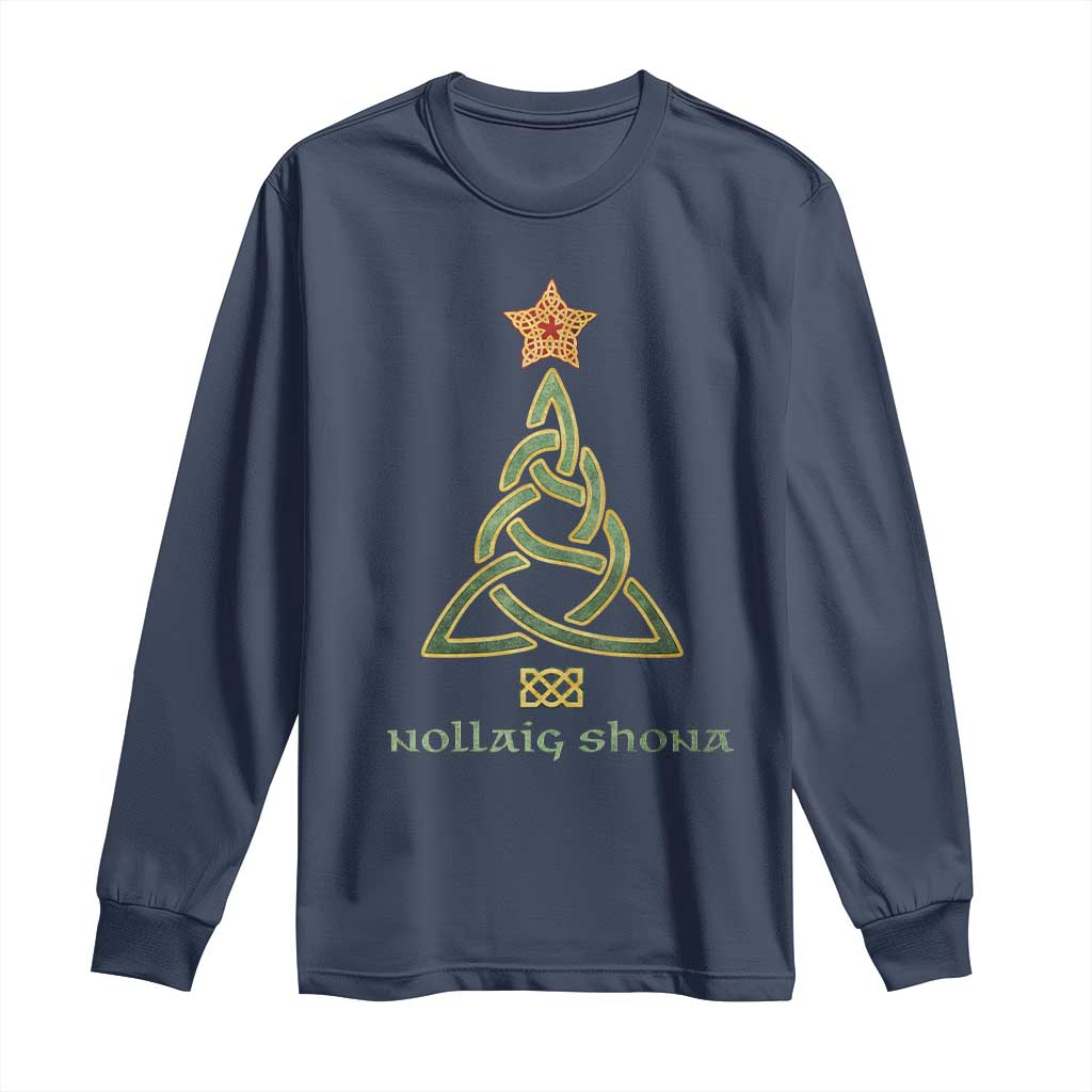 Irish Gaelic Christmas Nollaig Shona Long Sleeve Shirt Celtic Knot Christmas Tree