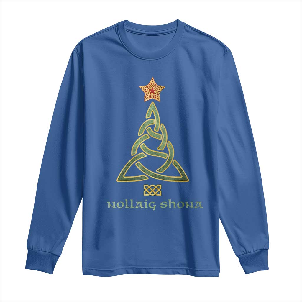 Irish Gaelic Christmas Nollaig Shona Long Sleeve Shirt Celtic Knot Christmas Tree