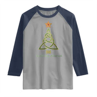 Irish Gaelic Christmas Nollaig Shona Raglan Shirt Celtic Knot Christmas Tree - Wonder Print Shop