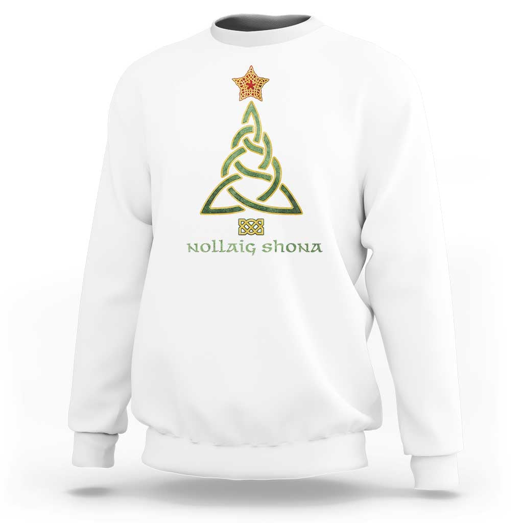 Irish Gaelic Christmas Nollaig Shona Sweatshirt Celtic Knot Christmas Tree - Wonder Print Shop
