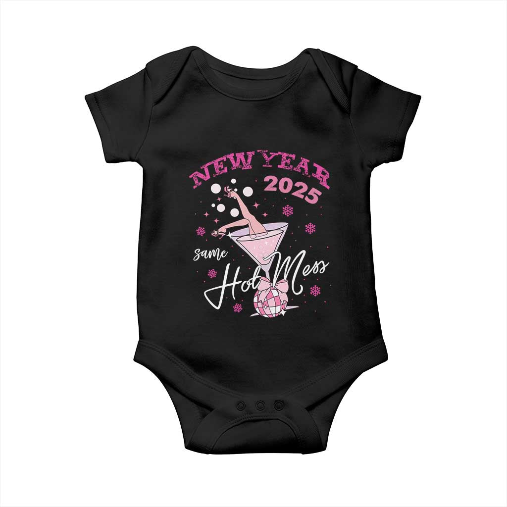 Funny New Year 2025 Same Hot Mess Baby Onesie New Year's Eve Party Coquette Champagne Glass