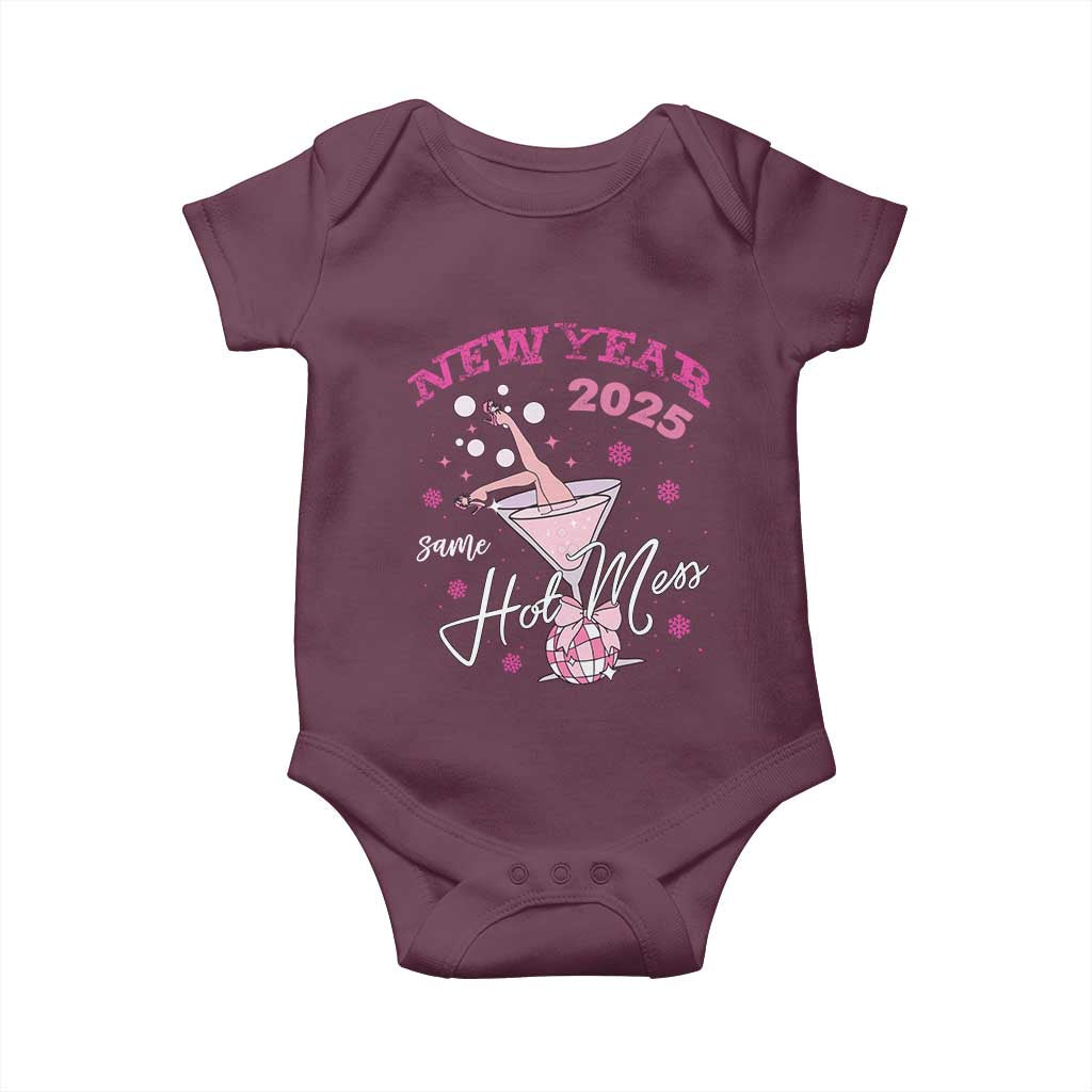 Funny New Year 2025 Same Hot Mess Baby Onesie New Year's Eve Party Coquette Champagne Glass