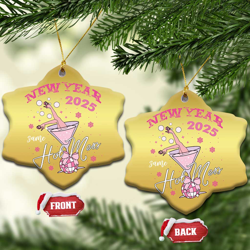 Funny New Year 2025 Same Hot Mess Christmas Ornament New Year's Eve Party Coquette Champagne Glass - Wonder Print Shop
