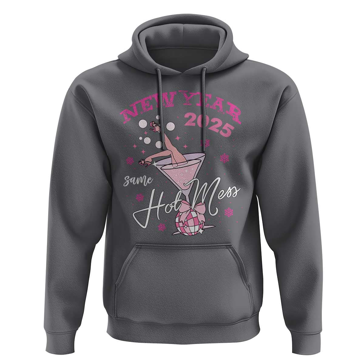 Funny New Year 2025 Same Hot Mess Hoodie New Year's Eve Party Coquette Champagne Glass