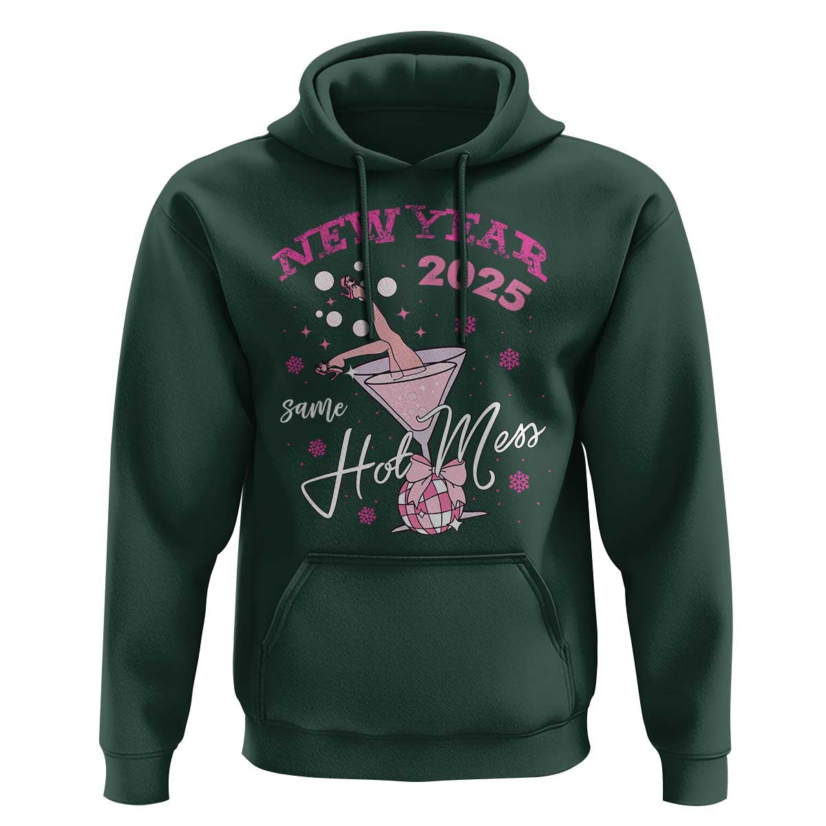 Funny New Year 2025 Same Hot Mess Hoodie New Year's Eve Party Coquette Champagne Glass