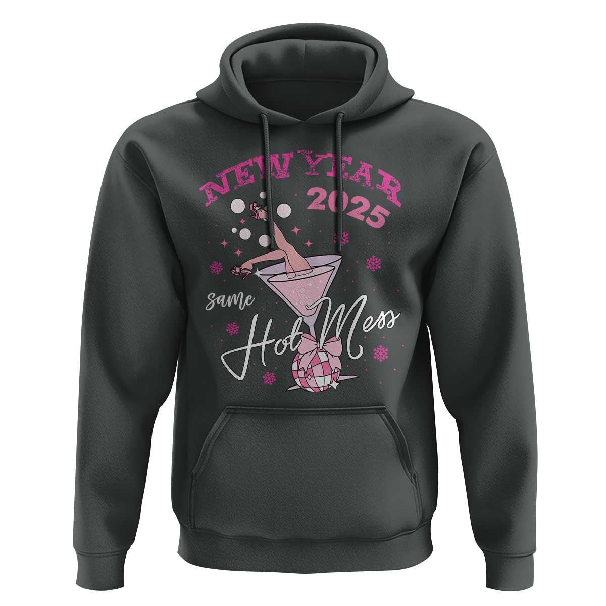 Funny New Year 2025 Same Hot Mess Hoodie New Year's Eve Party Coquette Champagne Glass