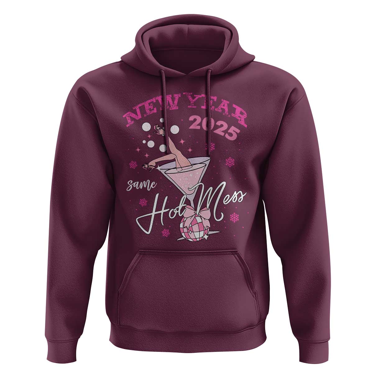 Funny New Year 2025 Same Hot Mess Hoodie New Year's Eve Party Coquette Champagne Glass