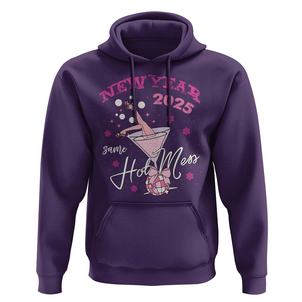 Funny New Year 2025 Same Hot Mess Hoodie New Year's Eve Party Coquette Champagne Glass