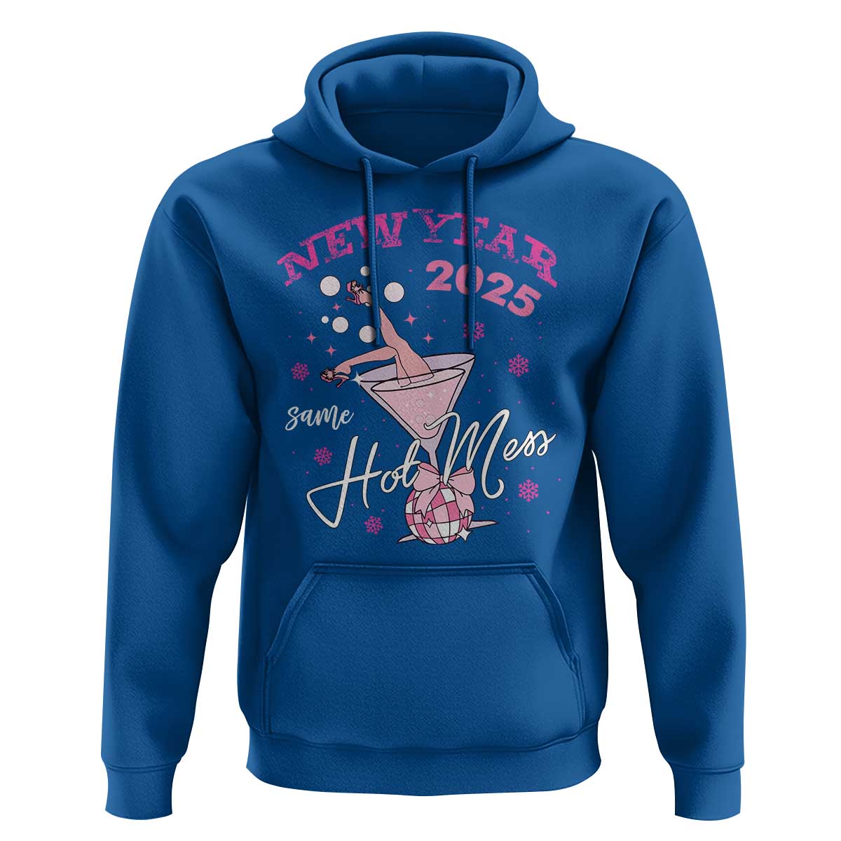 Funny New Year 2025 Same Hot Mess Hoodie New Year's Eve Party Coquette Champagne Glass