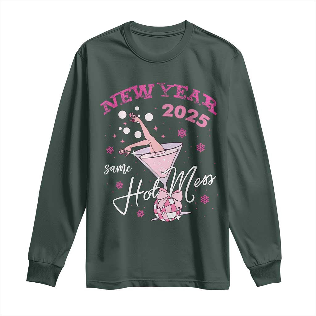 Funny New Year 2025 Same Hot Mess Long Sleeve Shirt New Year's Eve Party Coquette Champagne Glass