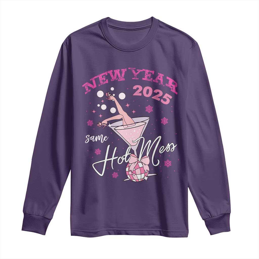 Funny New Year 2025 Same Hot Mess Long Sleeve Shirt New Year's Eve Party Coquette Champagne Glass