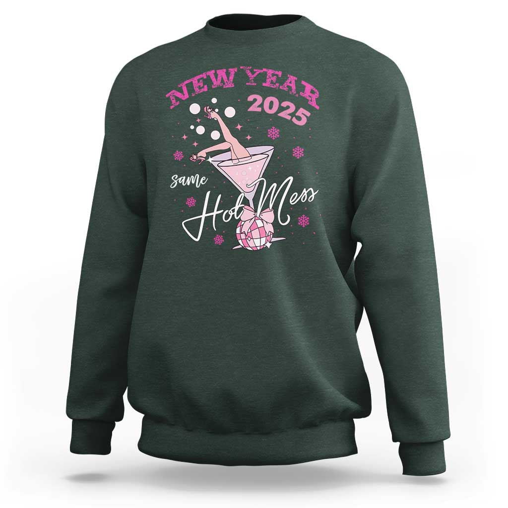 Funny New Year 2025 Same Hot Mess Sweatshirt New Year's Eve Party Coquette Champagne Glass - Wonder Print Shop