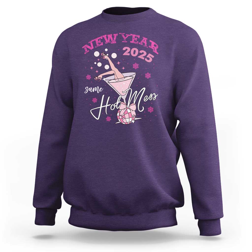 Funny New Year 2025 Same Hot Mess Sweatshirt New Year's Eve Party Coquette Champagne Glass - Wonder Print Shop