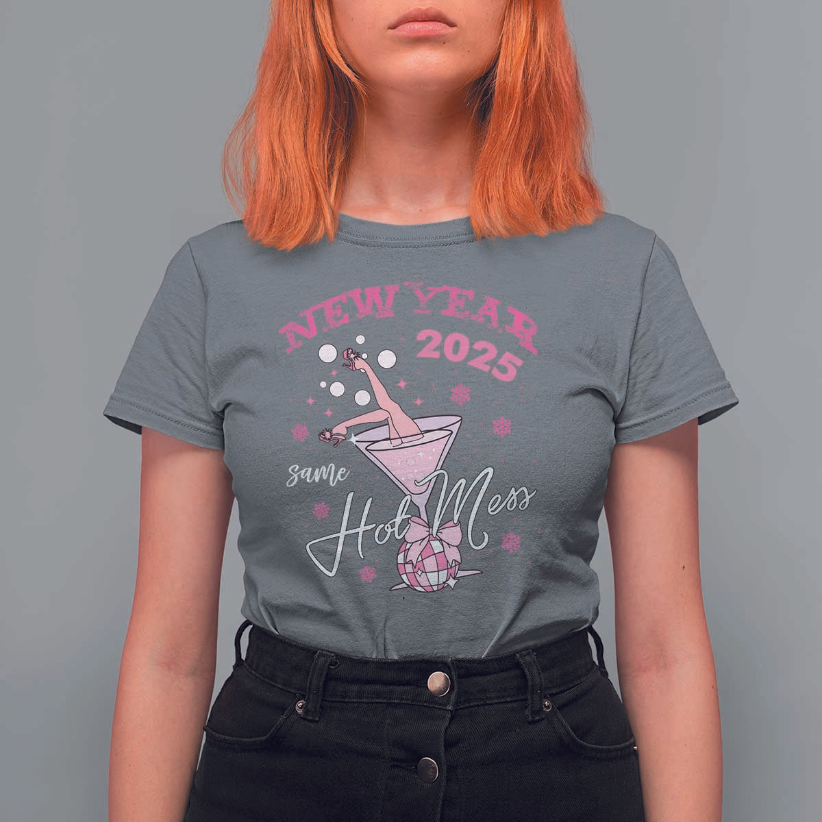 Funny New Year 2025 Same Hot Mess T Shirt For Women New Year's Eve Party Coquette Champagne Glass - Wonder Print Shop