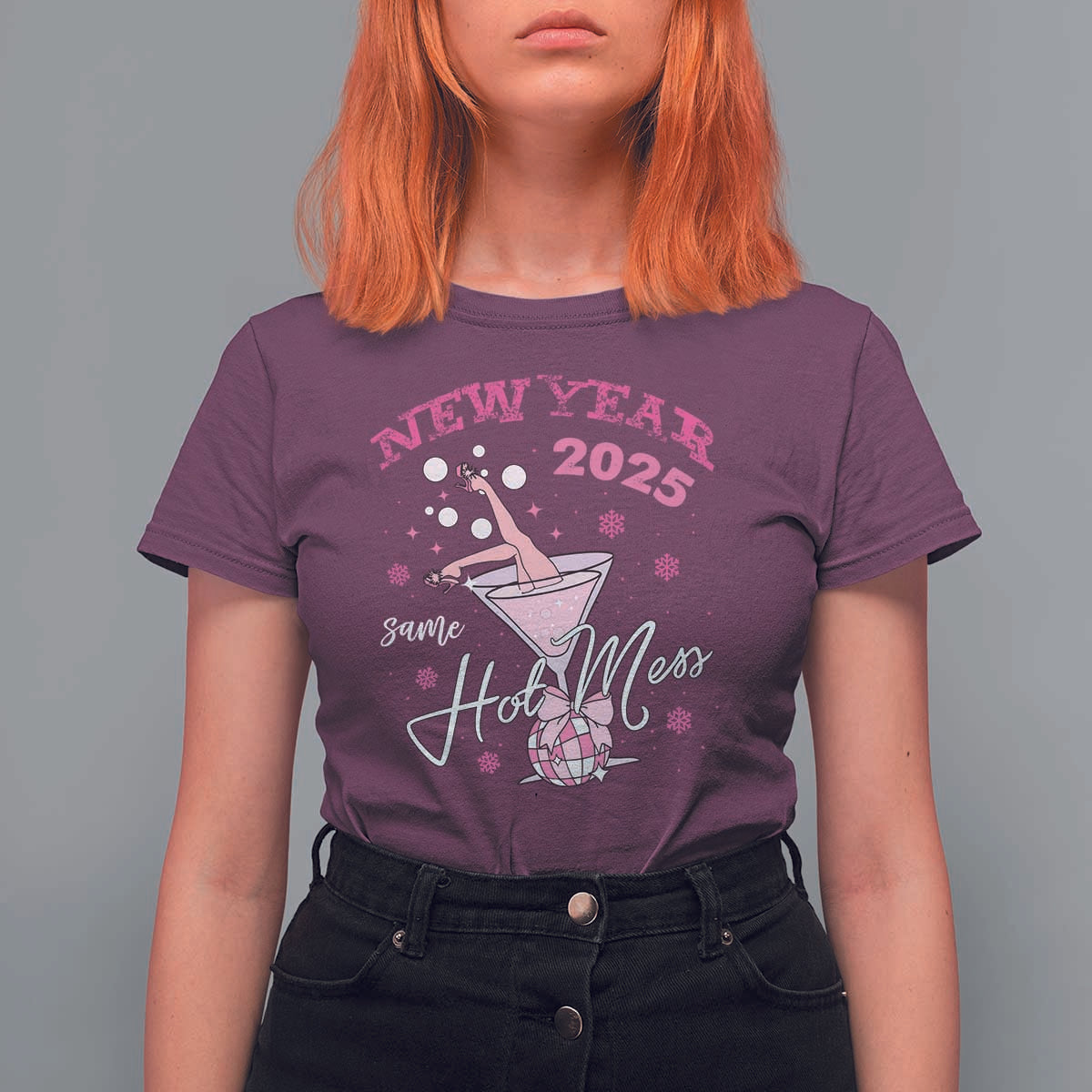 Funny New Year 2025 Same Hot Mess T Shirt For Women New Year's Eve Party Coquette Champagne Glass - Wonder Print Shop